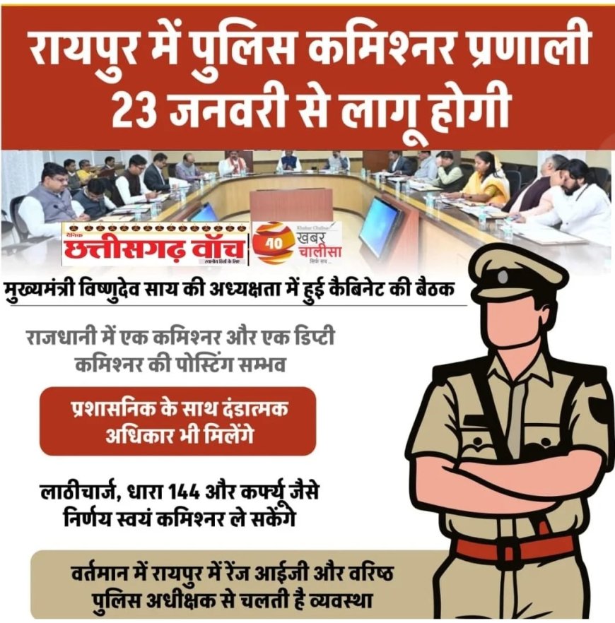 Chhattisgarh Big Breaking News: रायपुर में 23 जनवरी से लागू होगा पुलिस कमिश्नरेट सिस्टम, कई बड़े बदलाव