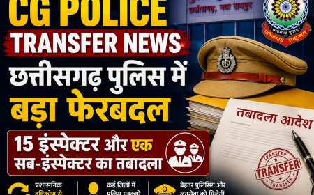 CG Police Transfer News: छत्तीसगढ़ पुलिस में बड़ा फेरबदल, 15 इंस्पेक्टर और एक सब-इंस्पेक्टर का तबादला