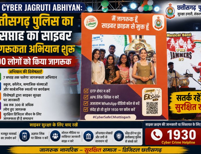 CG Cyber Jagruti Abhiyan: छत्तीसगढ़ पुलिस का 7 सप्ताह का साइबर जागरूकता अभियान शुरू, 300 लोगों को किया जागरूक